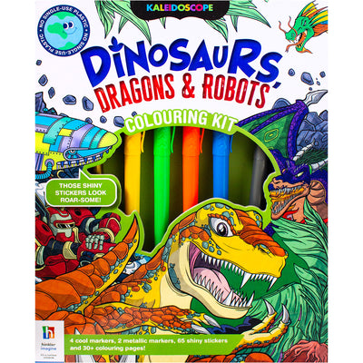Dinosaurs, Dragons and Robots Colouring Kit